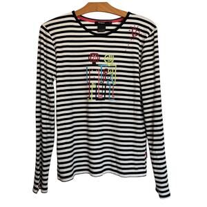 Desigual The Humanos Logo by Peret Long Sleeve Shirt Ribbed Striped Black White
